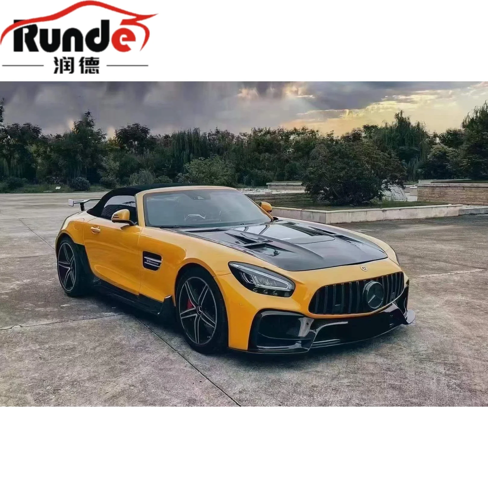 Runde Auto Parts For 2014-19  AMG GT GTS Upgrade IMP Style Body Kit Car bumper Front Lip Side Skirt Spoiler Hood