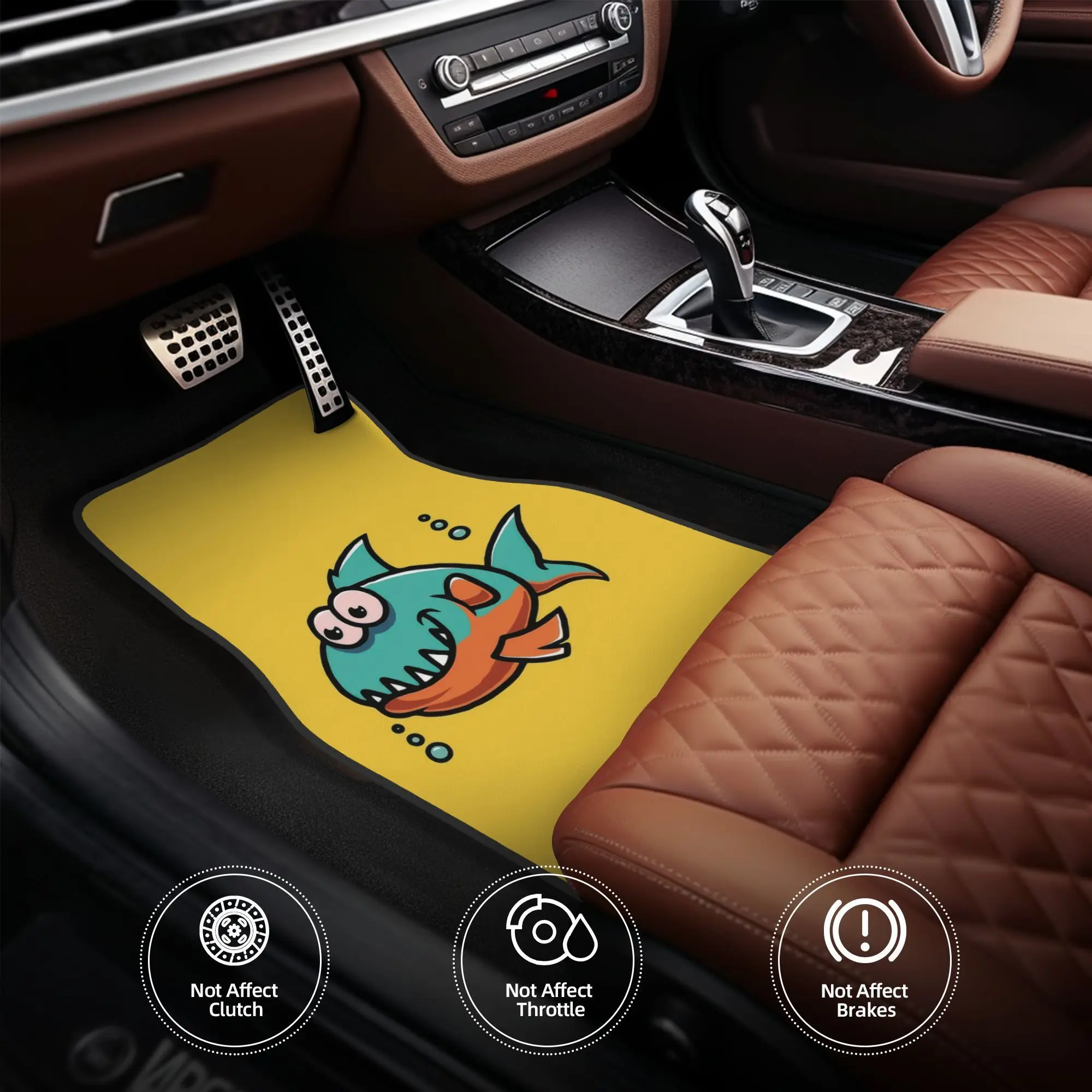 

4pcs Cute Baby Piranha Smiling Cartoon Illustration(11) Nature Isolated Design Happy Car Floor Mats,Durable Polyester Fiber,Fit