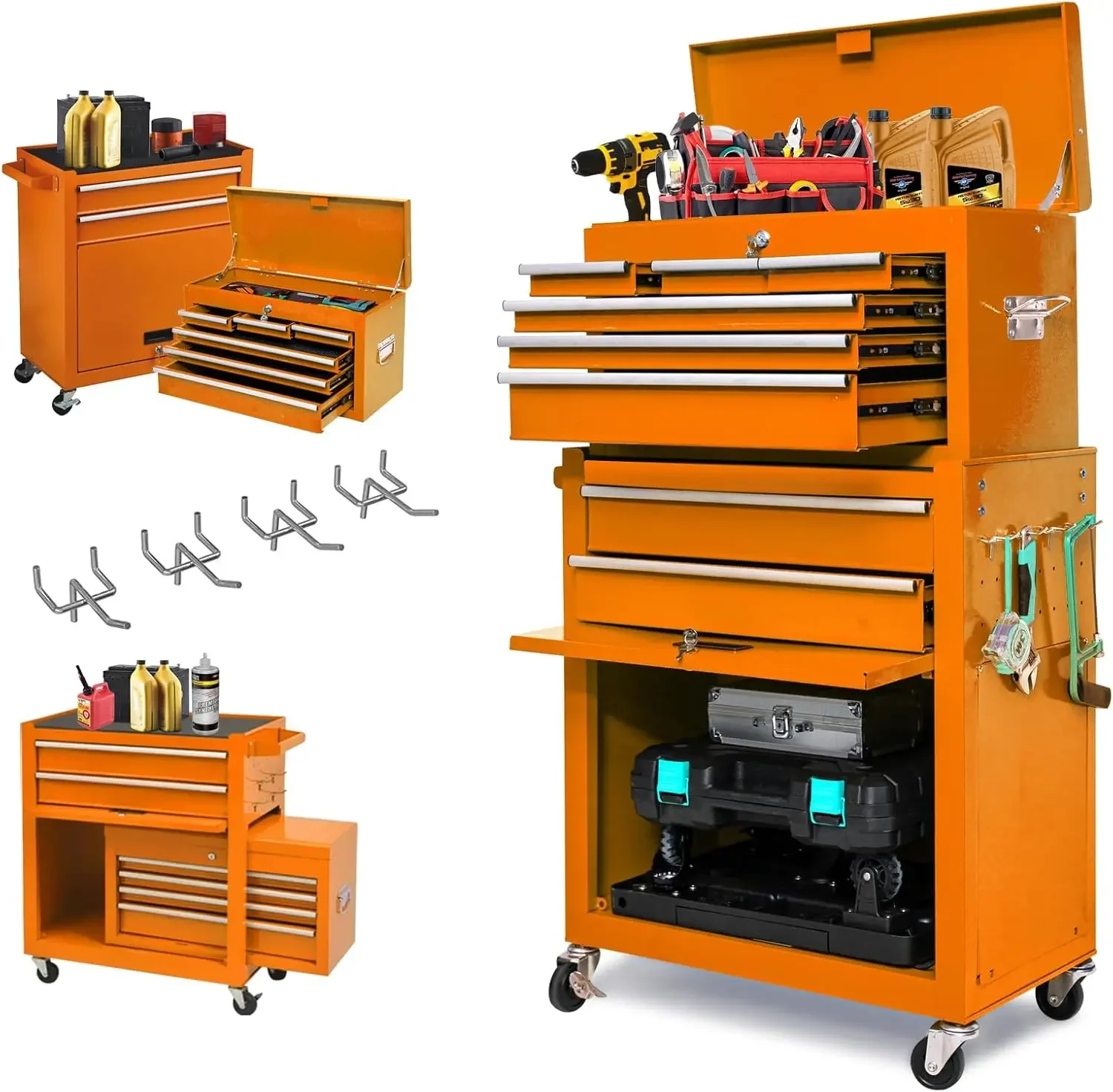 High Capacity Rolling Chest, Detachable  Box with Lock, Movable Chest, Chest with Wheels, Heavy Duty Tool Cab