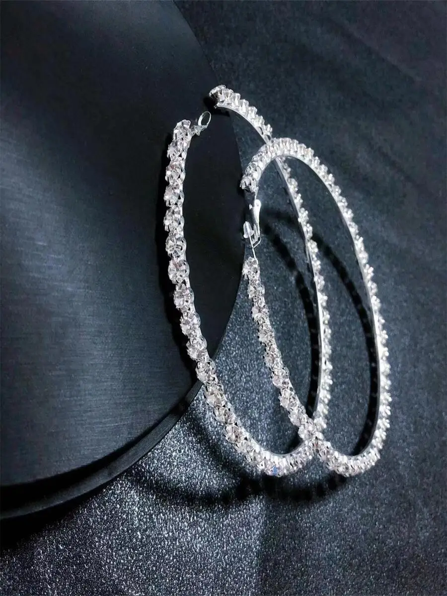 

Fashion White Crystal Round Hoop Earrings For Women