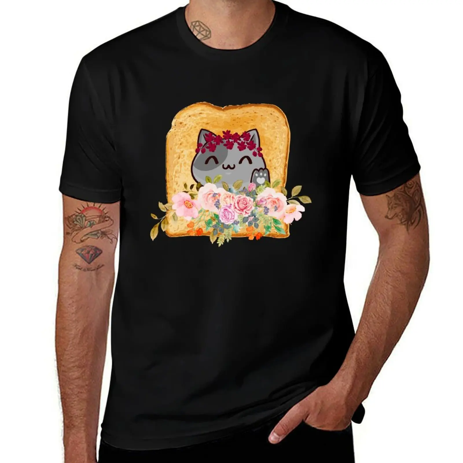 Cat Flower Toast 159 T-Shirt Simple Print Design T-Shirt