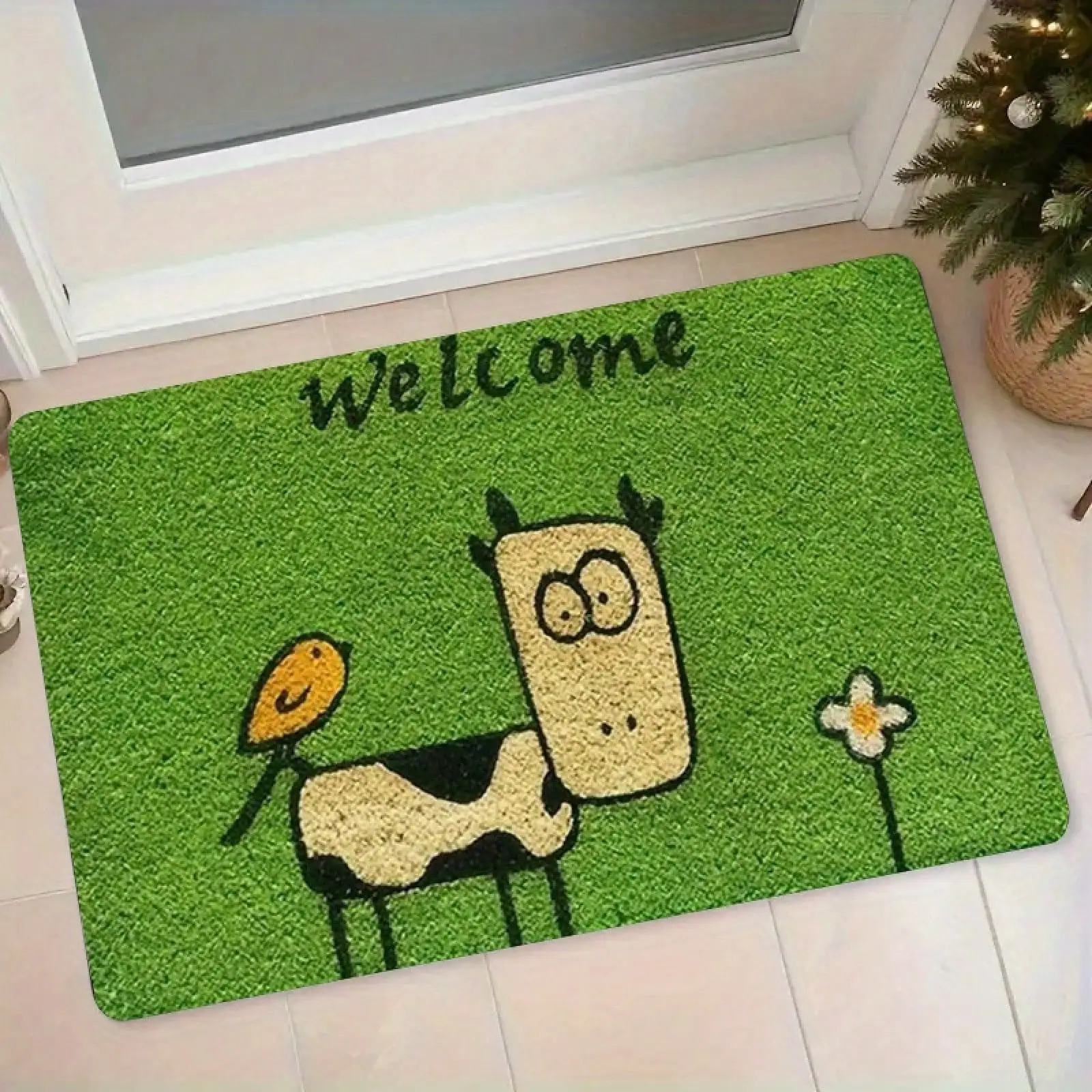 1 Funny Cartoon Cow And Daisy Pattern Design - Festive Atmosphere Accent| Durable Flannel Material, Multiple Sizes Available, Suitable For Living Room, Bedroom