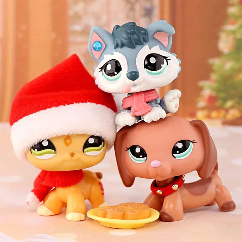

3PCS LPS Mini Pet Shop Husky Puppy Dachshund Shorthair Cat Collie Children's Toys Christmas Gifts for Boy and Girl
