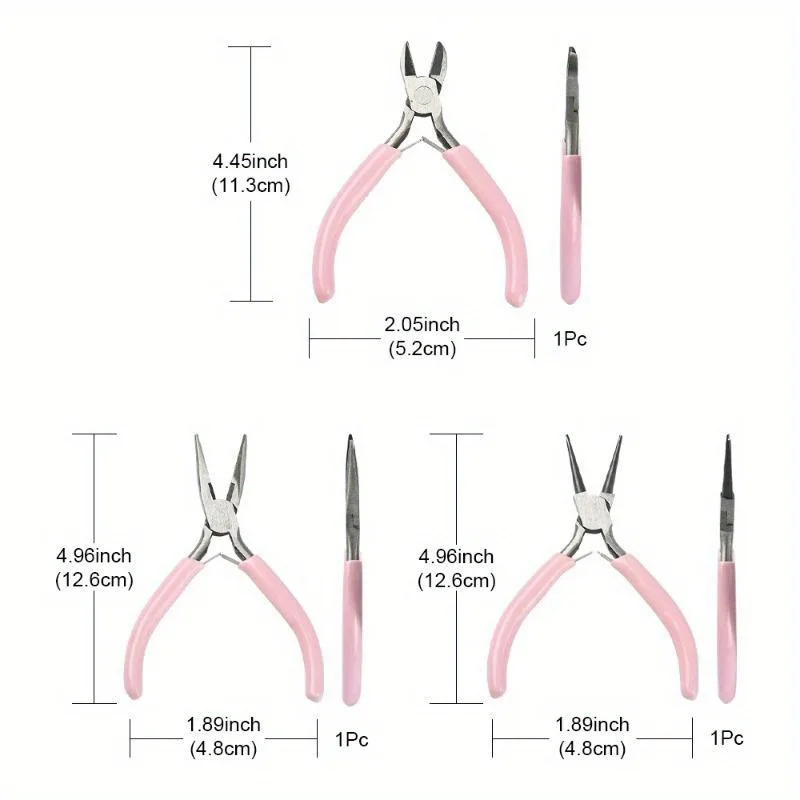 3Pcs/Set Handmade DIY Pink Needle-nose Pliers Jewelry Pliers, Multifunctional Jewelry Pliers Set, Mini Jewelry Wire Wrapping Beading Tools