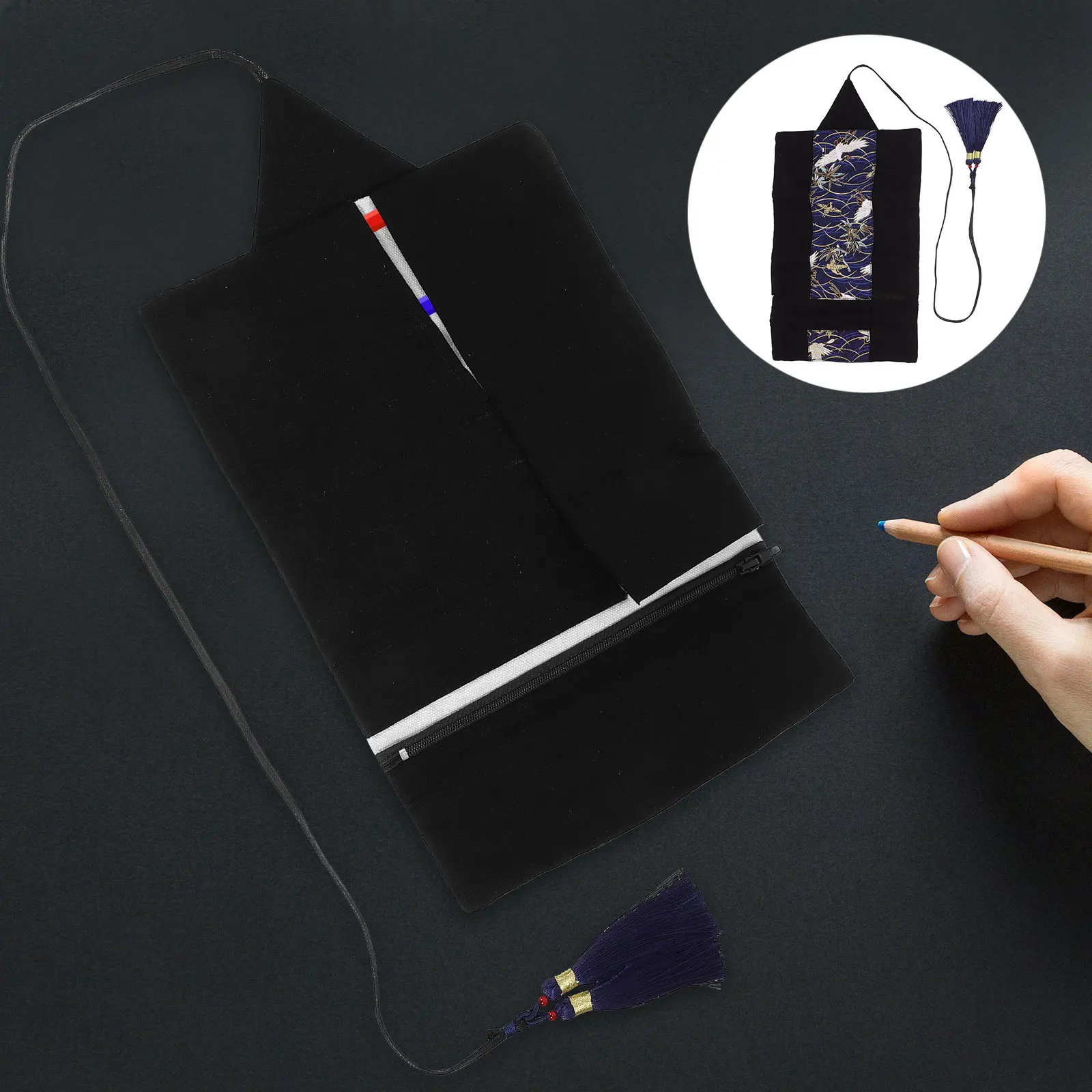 

1Pcs Fashion Vintage Canvas Pen Bag Eco-Friendly Cotton Pencil Case Washable Large Capacity Roll Up Pen Pouch for Kids