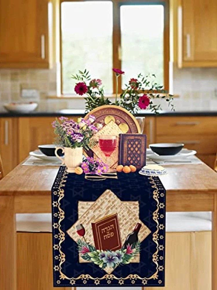مفرش طاولة Happy Passover Pesach Star of David Jewish Holiday Party Home Kitchen لتزيين طاولة غرفة الطعام #4