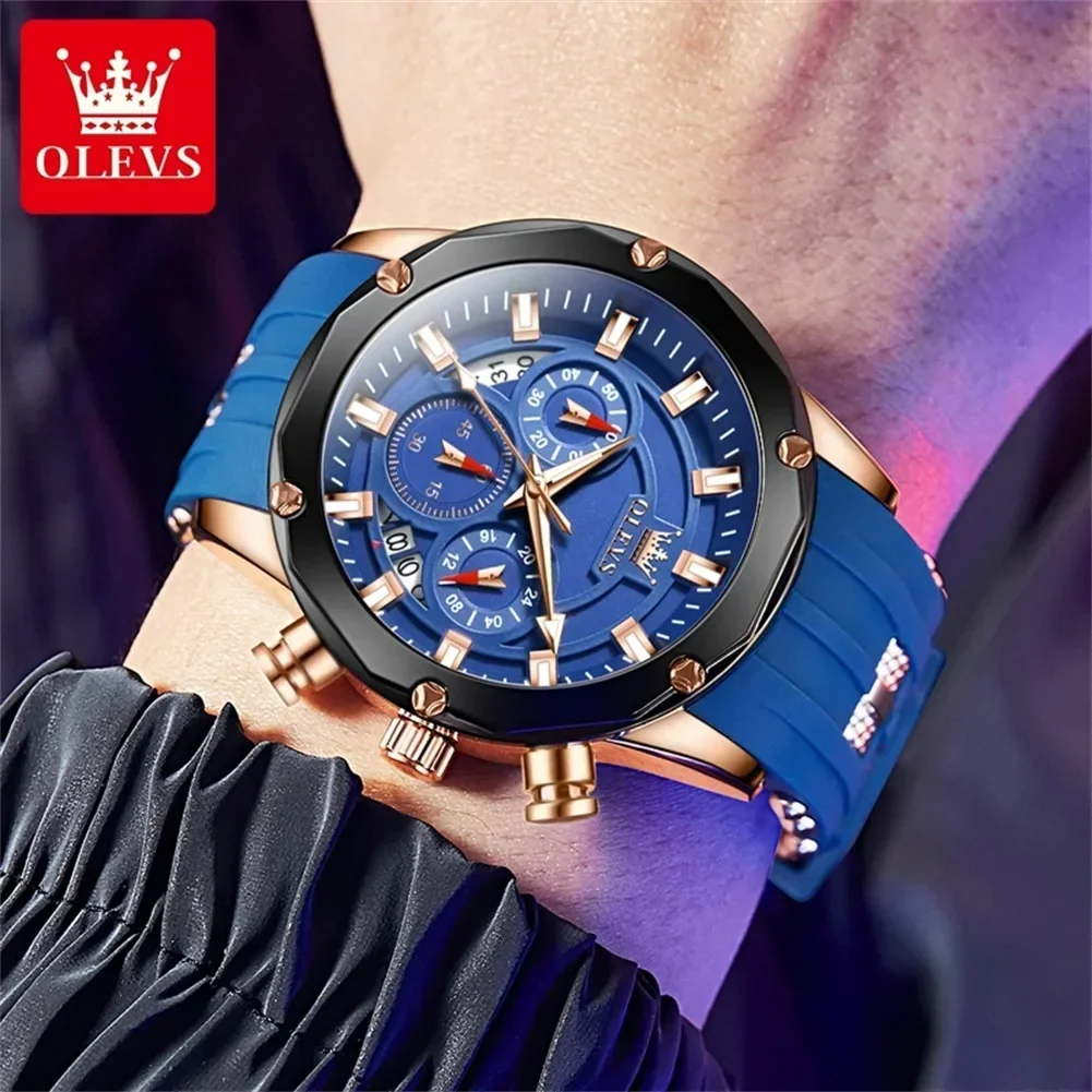 OLEVS montre à la mode pour hommes montres à Quartz originales pour hommes bracelet en Silicone chronographe Date multifonctionnel montre-bracelet de Sport masculin