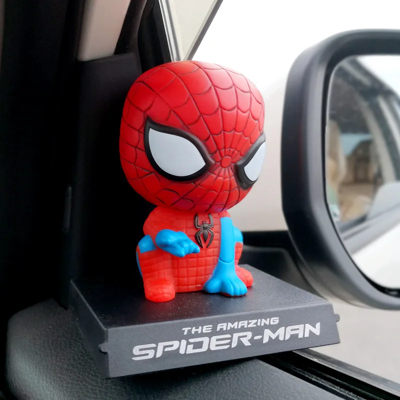 11cm Q-version American superhero Batman Spider Man Superman cartoon Car Doll Shaking Head Auto Bobble Head Kids Toys Gift