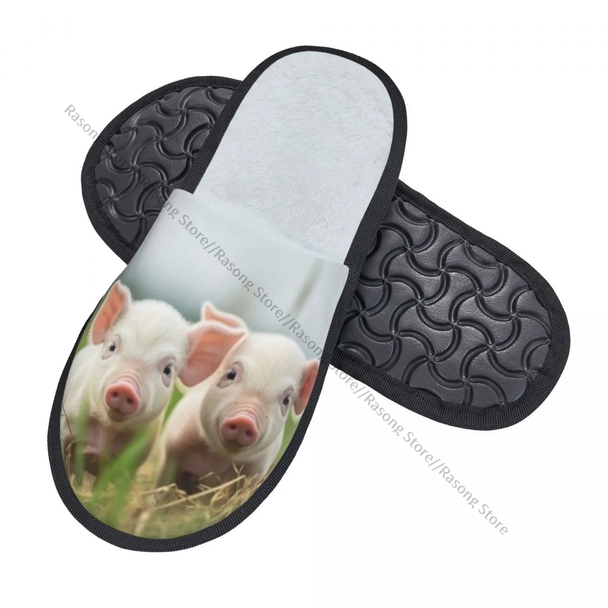 Fur Slipper For Women Men Fashion Fluffy Winter Warm Slippers Two Pigs On Field Grass House Shoes