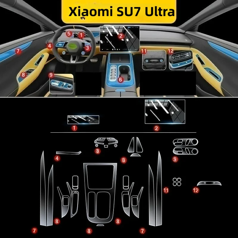 For 25 models of Xiaomi SU7 Ultra center console gear shift high-definition screen interior transparent protective film