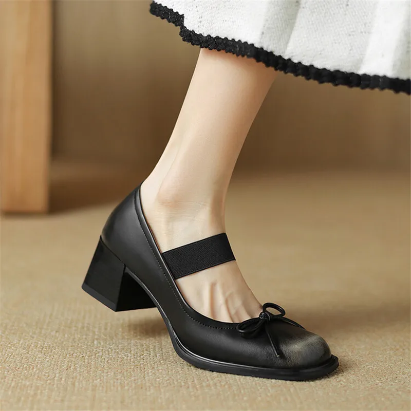 2024 New Spring Summer High Heel Women Shoes Square Toe Women Pumps Fashion Retro Mary Jane Shoes for Women Bow Ladies Shoes