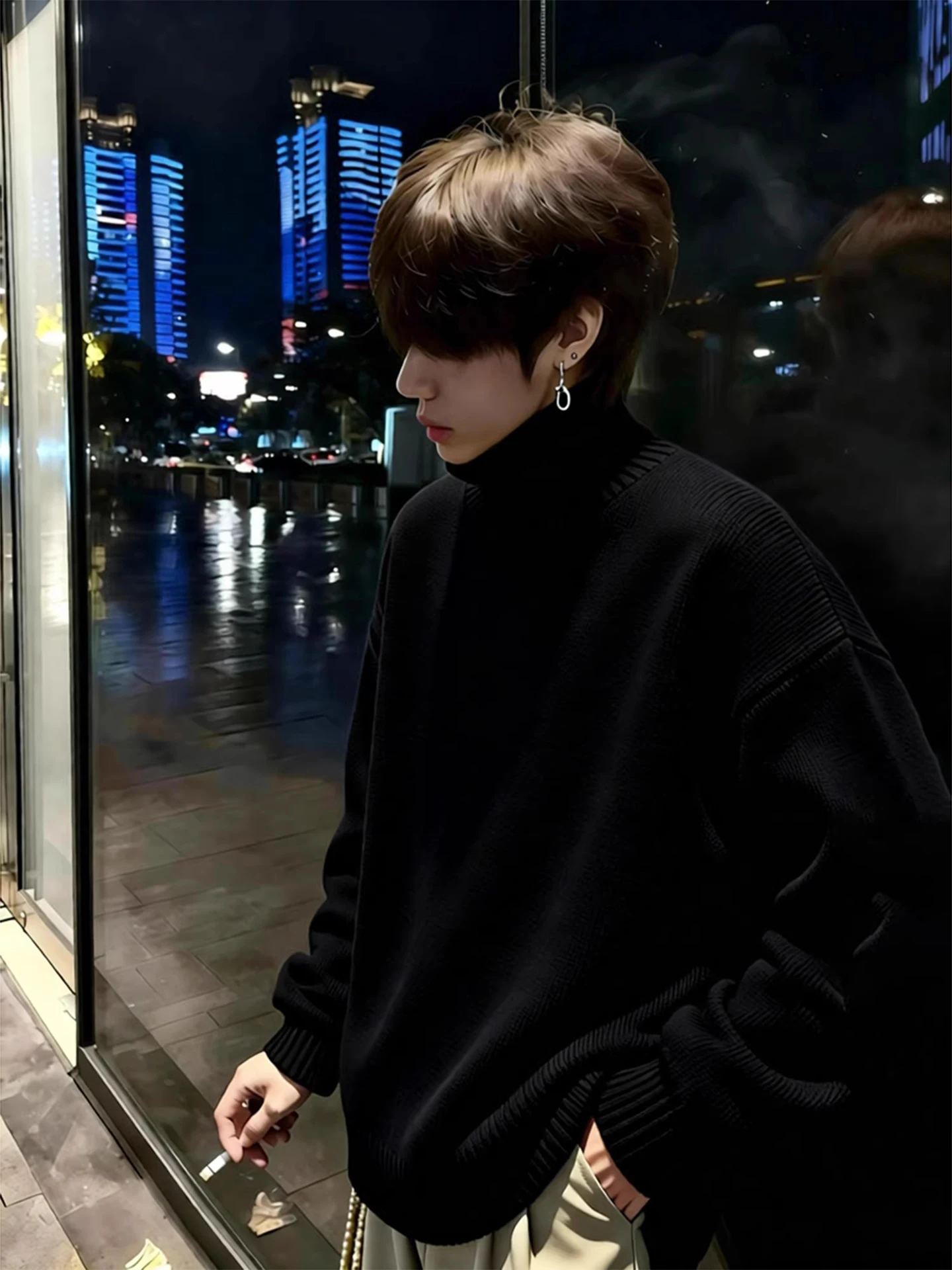 

Мужской свитер с высоким воротником на флисовой подкладке, мягкий, толстый, теплый, черный, стильный, зимний, однотонный, в стиле Cleanfit