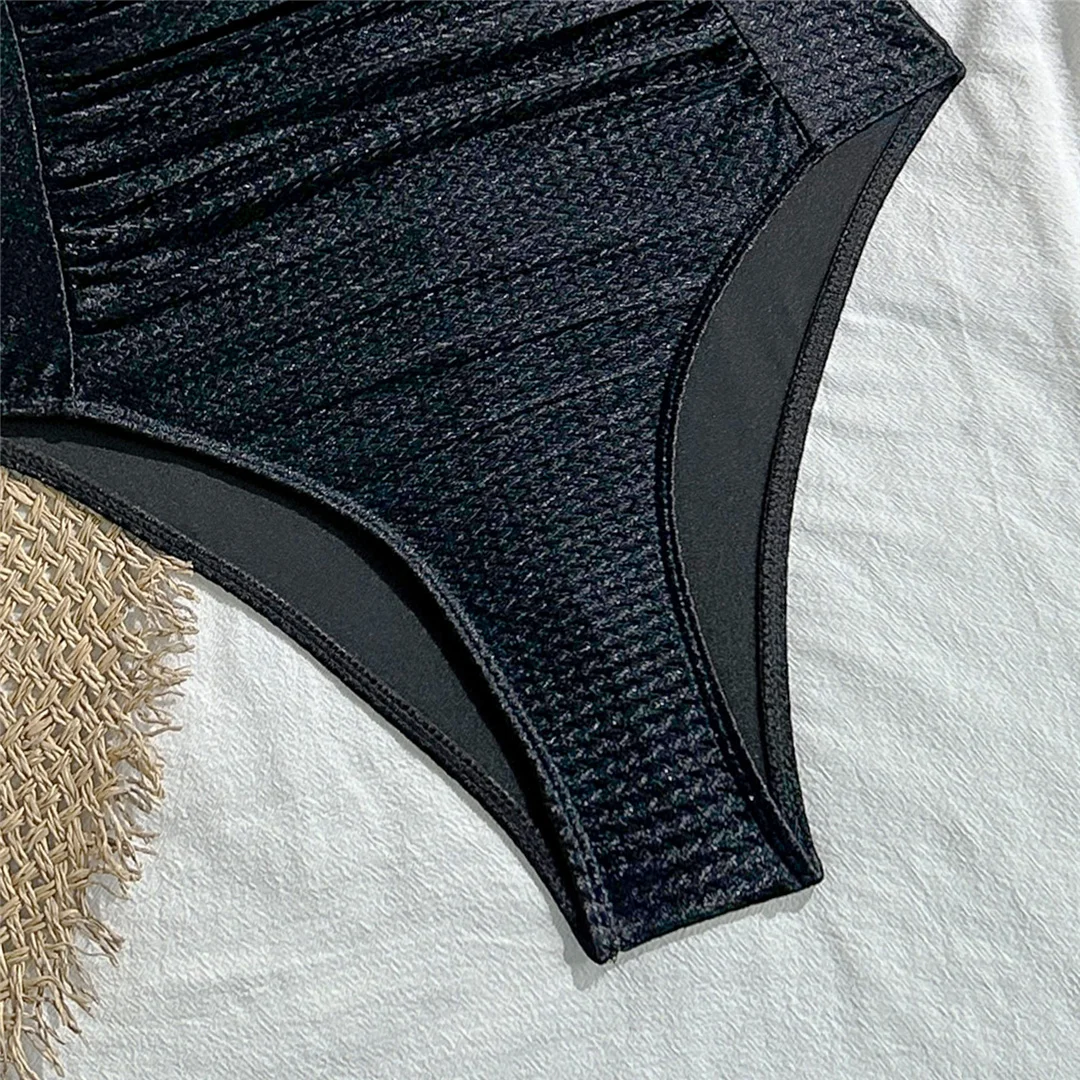 V-Ausschnitt, Neckholder, geraffter Einteiler-Badeanzug, Damen-Bademode, rückenfreier Monokini, hoher Beinausschnitt, Badeanzug, Badebekleidung, V7568 – Detail 23