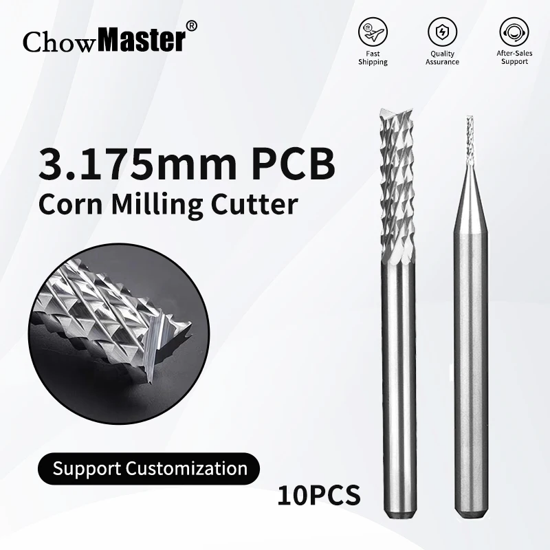 

Chowmaster 10PCS 3.175mm PCB End Mill Corn Milling Cutter 0.5-3.175mm Rough Engraving Cutter