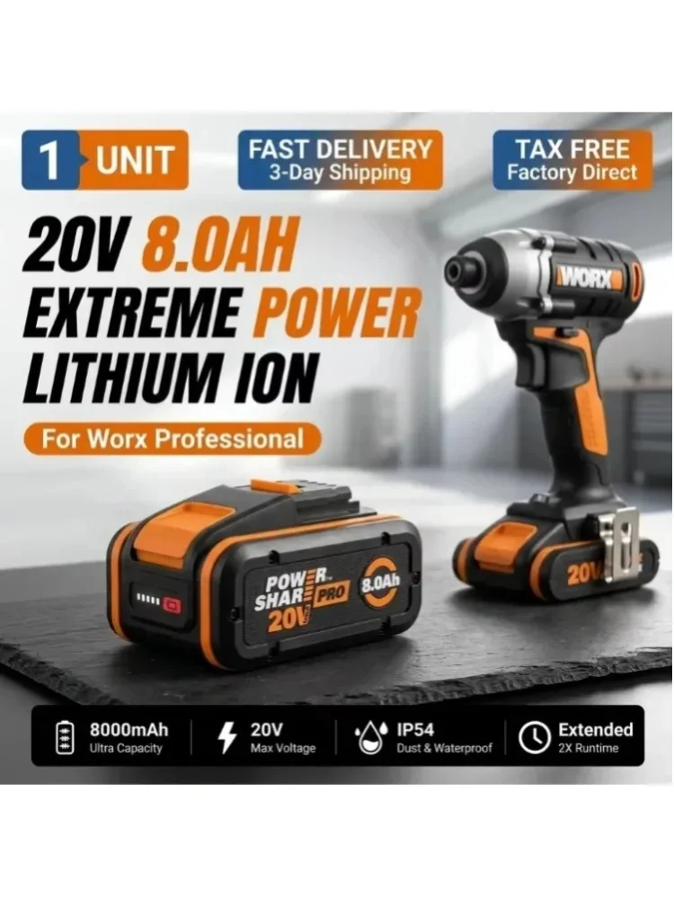 LIDIKALA 20V 8.0Ah PowerShare Li-Ionen-Akku, kompatibel mit WORX WA3553 WA3551 WA3553.1 WA3570, Ersatzakku für Elektroschrauber und Gartengeräte.