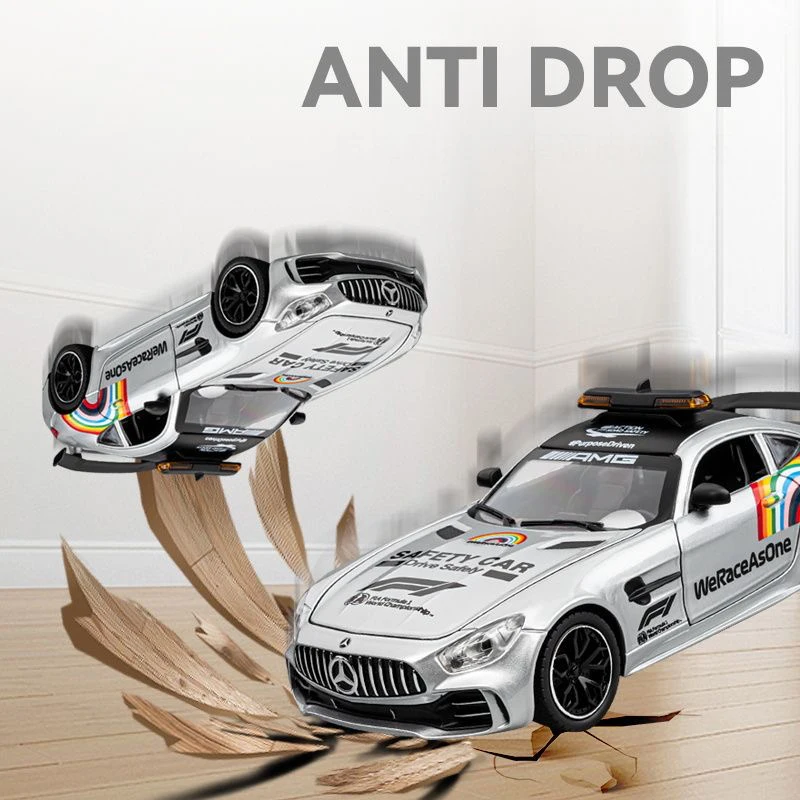 1:24 Mercedes Benzs AMG GT GTR Safety Car Alloy Scale Car Model Diecast Metal Sound＆Light Miniature Car Vehicles Kids Toy Gifts