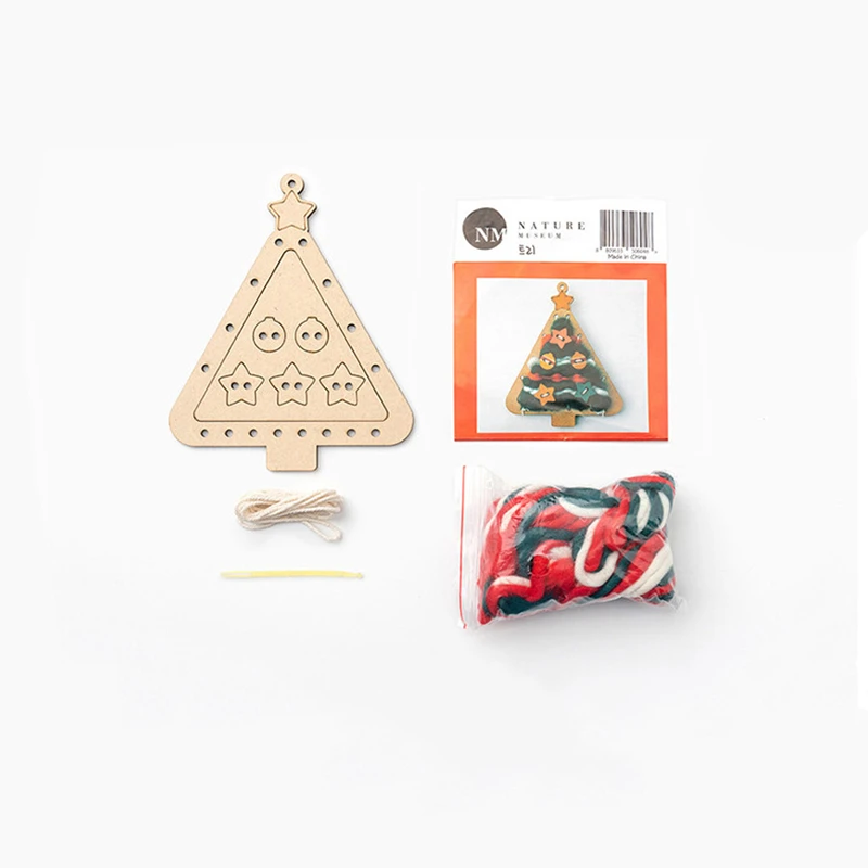 DIY Handmade Christmas Craft Kits Cute Wood Knitting Xmas Decoration Pendants for Kids DIY Handcrafted Toys Materials