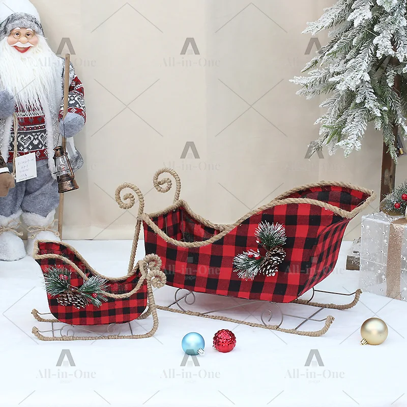 Christmas decorations,ornaments, pine cones, hemp ropes, decorative creative fabrics, Christmas snowmobile, deer cart, set props