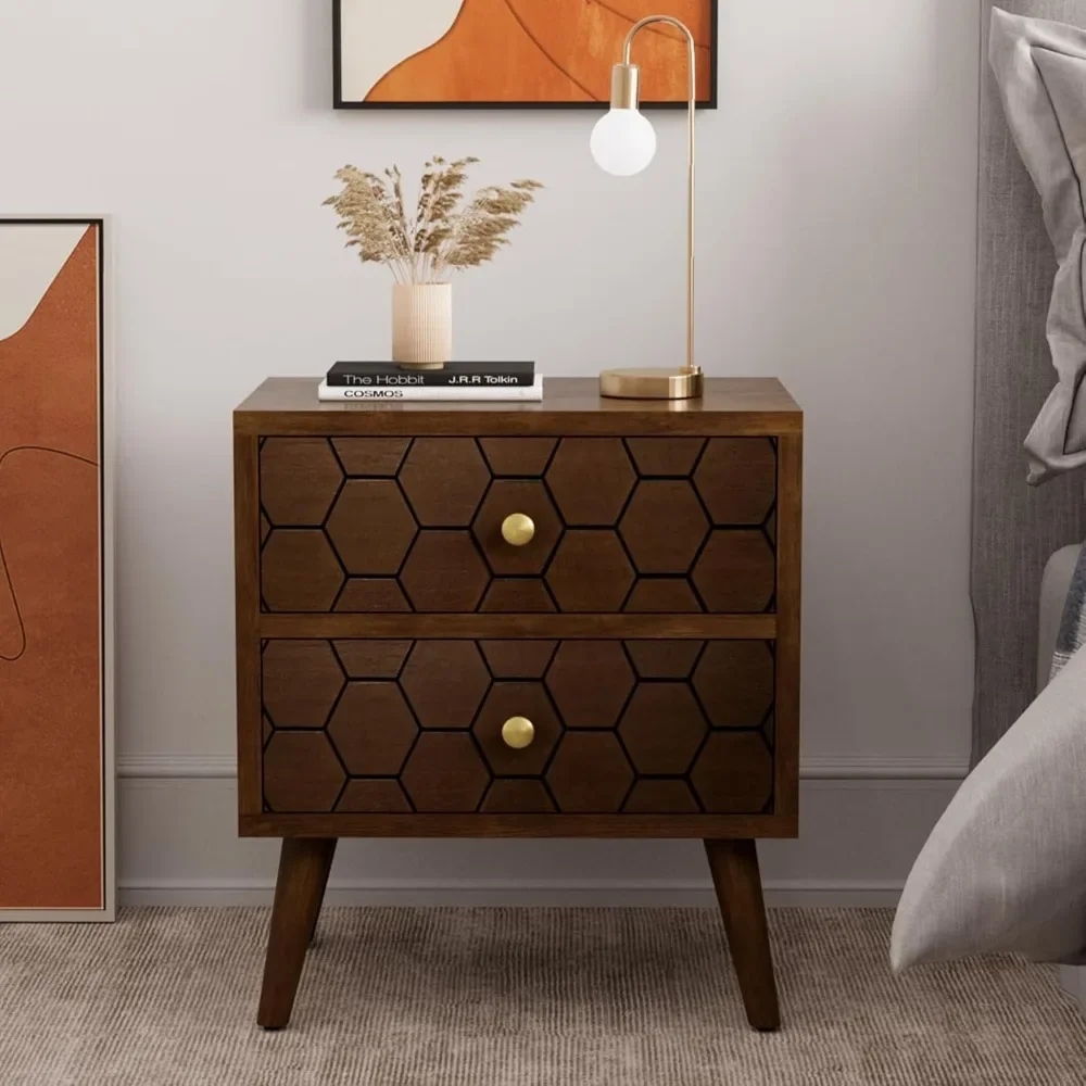 Nightstand with Storage Drawer, Small Wood Accent End Table for Bedroom, Nightstand