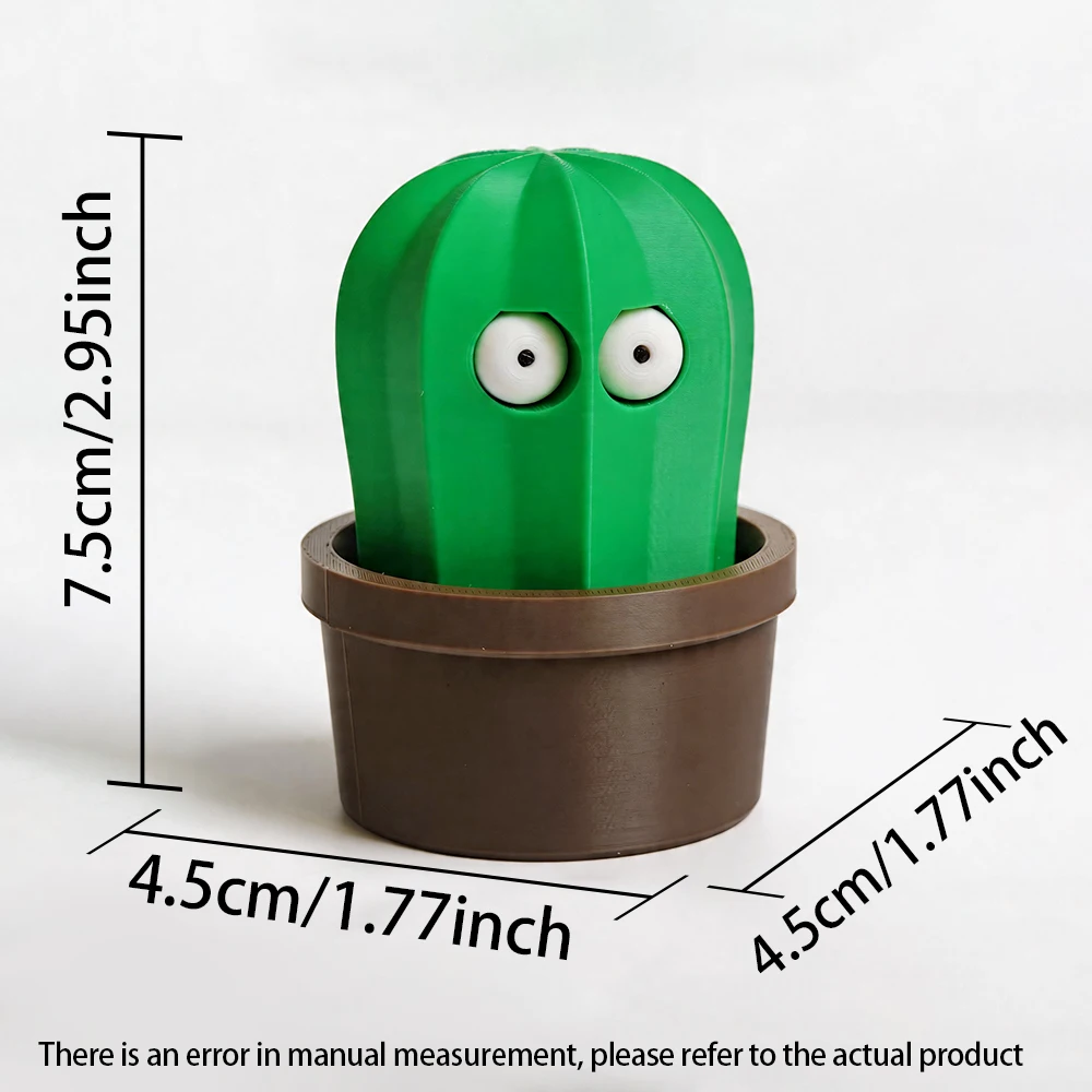 3D Printed Cactus Fidget Toy, Push Head to Pop Out Eyes, Funny Stress Relief Squeeze Toy for Novelty Gag Gift, Cute Desk Decor