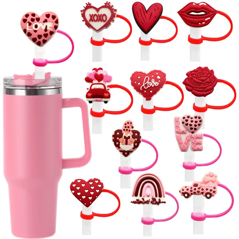 Valentine's Day 8/10mm Straw Covers Cap For Stanley Cup 30 40oz 4 Pack Heart Shape Straw Topper For Stanley Tumbler Accessories