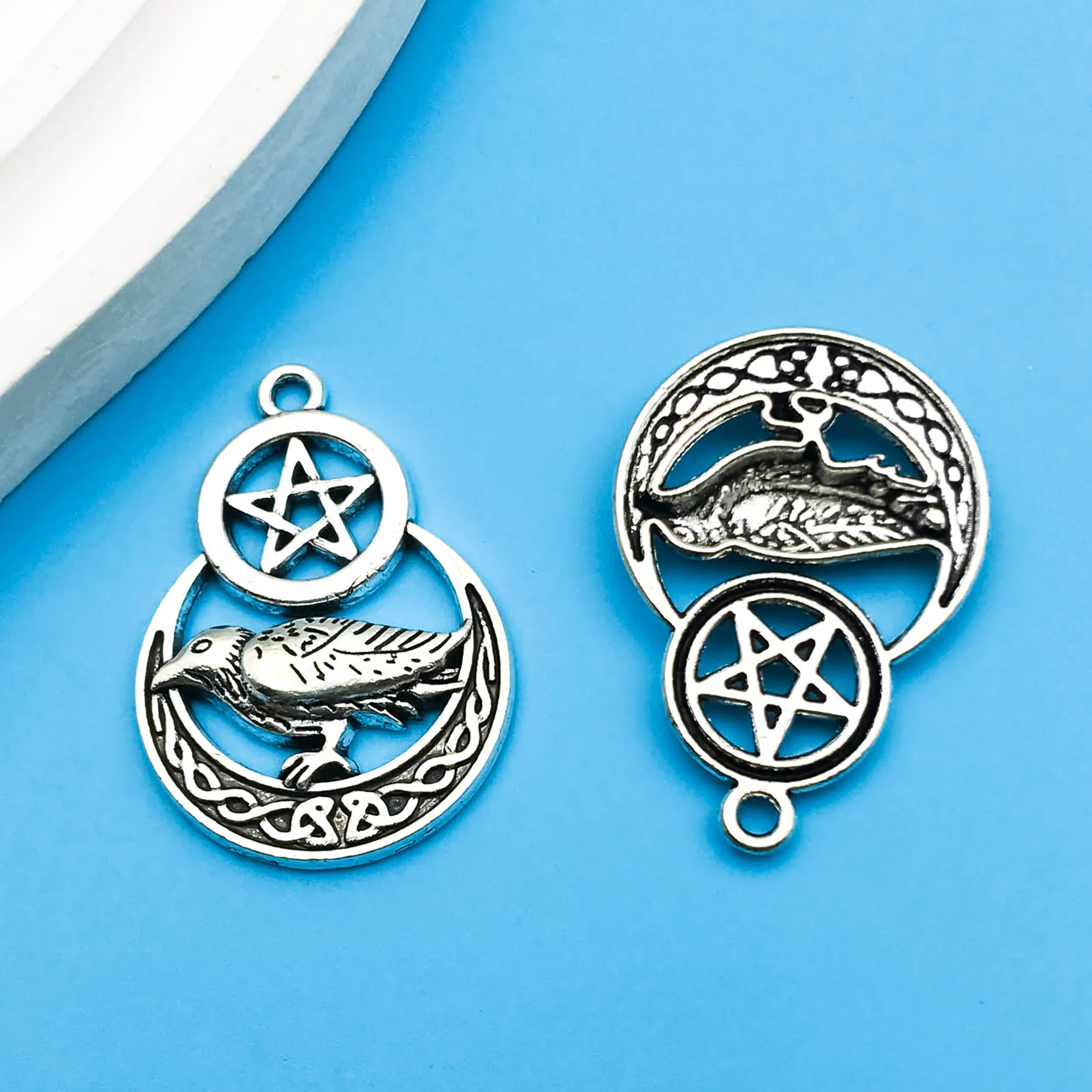 10/20pcs 33x22mm Antique Silvery Pentagram Crow Charm Pendants For Jewelry Making Findings Crafting Accessory