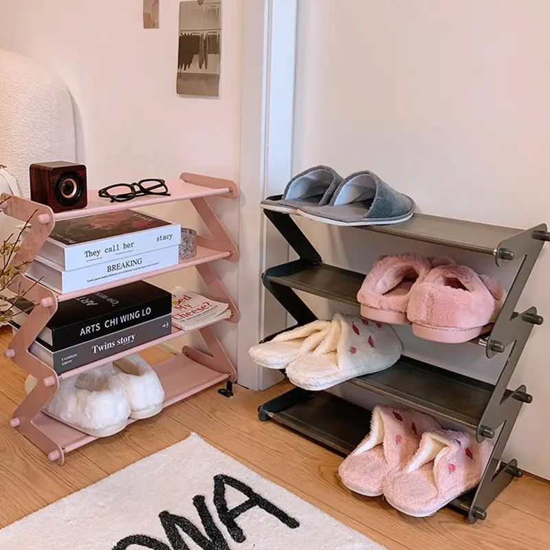 Einfaches Schuhregal, Organizer, Schränke, Schuhkarton, Aufbewahrung, geschichtete Montage, ZType-Schuhbügel, platzsparend für Haushalt und Schlafsaal