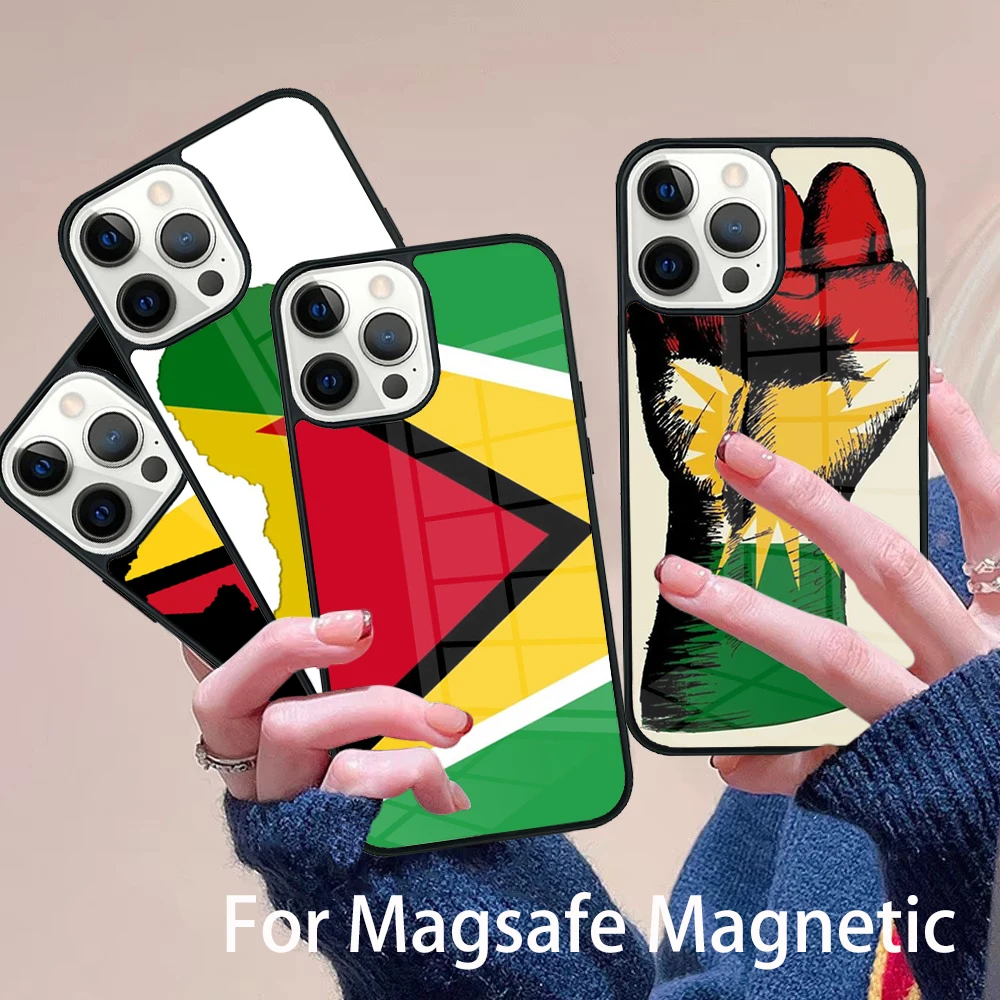 

Guyana Flag Phone Case Magesafe Magnetic Wireless Charge Cover For IPhone 16 11 12 13 14 15 Pro Max Plus Mini