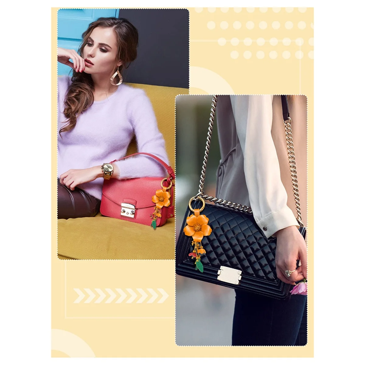 Breloczek AA98 ze skóry PU z liśćmi, kwiatami i frędzlami, akcesoria w stylu boho, urocze breloczki dla kobiet, zawieszka do portfela, torebki, pierścionka.