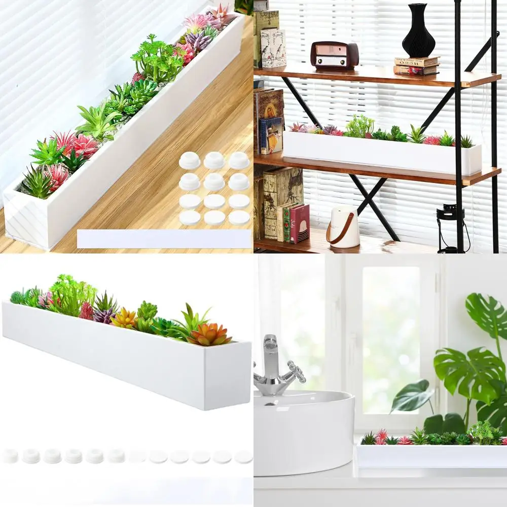 

Large Modern White Steel Indoor Window Sill Planter Box with Drainage for Herbs and Home Garden
