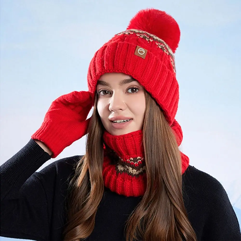 3 قطعة/المجموعة أزياء الشتاء الدافئ قبعة وشاح قفازات حماية الرقبة محبوك قبعة لينة يندبروف قبعة صغيرة في الهواء الطلق #3