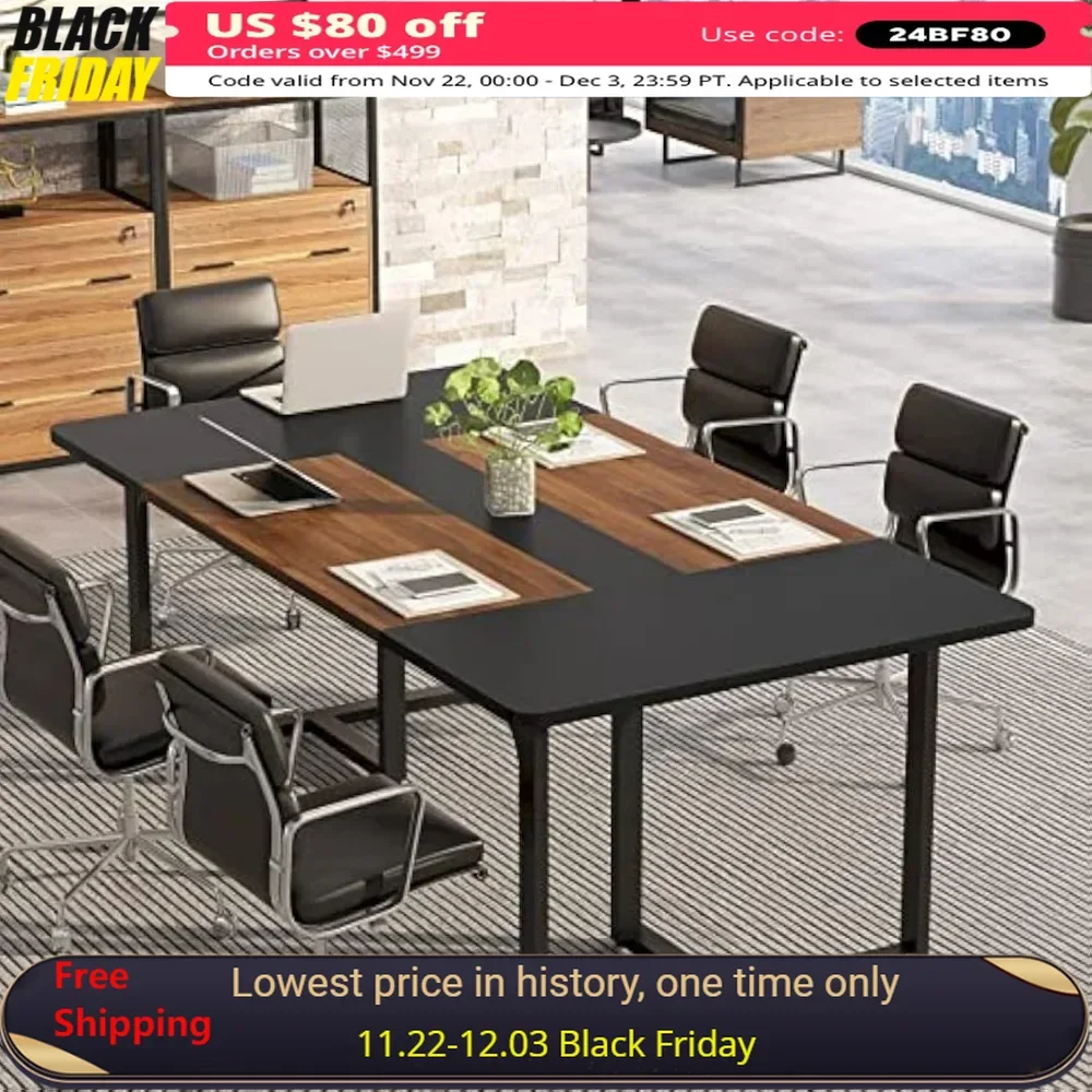 

70.86'' Conference Table with Strong Metal Frame for Home Office, Wooden Workstation, 8 People Rectangle Conference Table