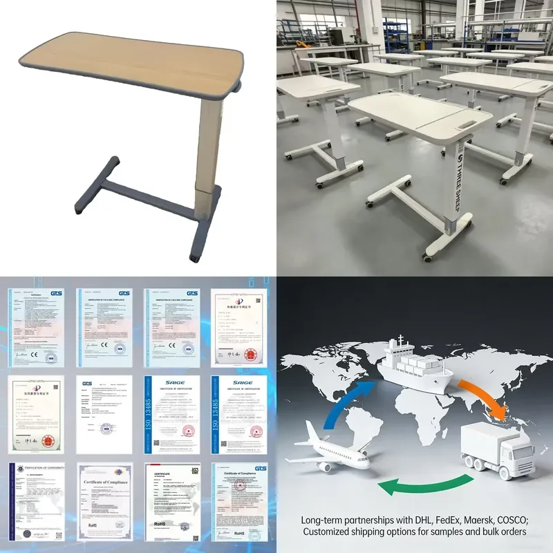 High Quality Movable Bedside Table Height Adjustable Non Slip Medical Dining Table Hospital Furniture