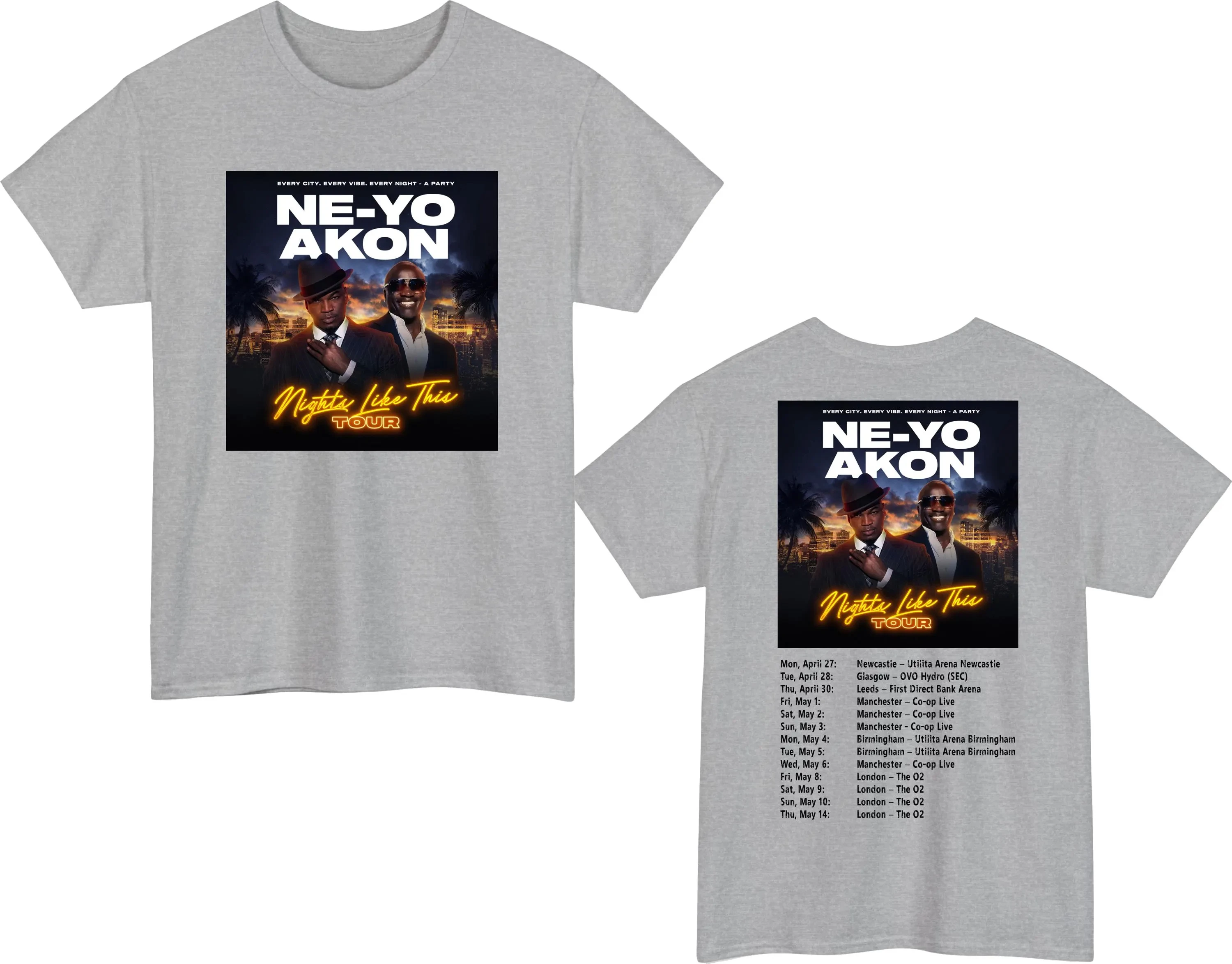 26 women men Ne-Yo Akon Nights Like This Tour T-Shirt, R&B Concert Tou T-Shirt, Comfortable, Breathable, High-Quality, Ins