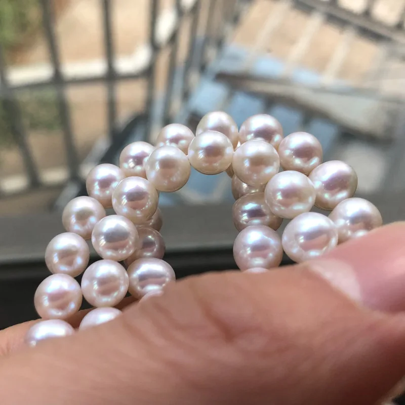 -8mm near Round White Pearl Strong Light Semi-Finished Homemade Bracelet Necklace Material Factory