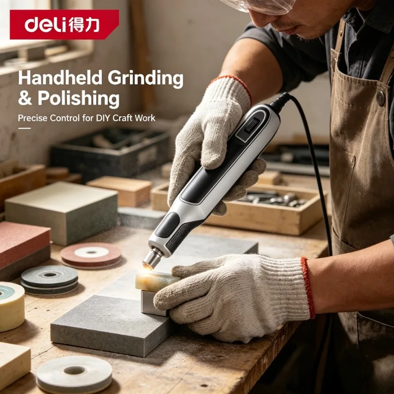 DELI Mini Handheld Rotary Tool Multifunctional Electric Grinder For Jade Carving Cutting Polishing Household DIY Power Tool