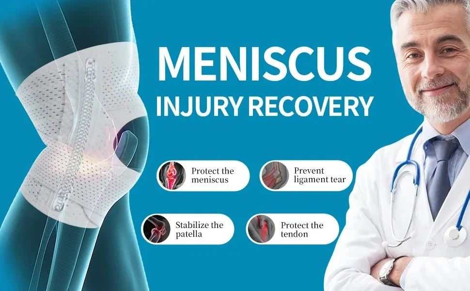 Atmungsaktive Kniebandage mit seitlicher Stabilität zur Linderung von Knie- und Meniskusschmerzen und zur Linderung von Meniskusränen – Detail 1