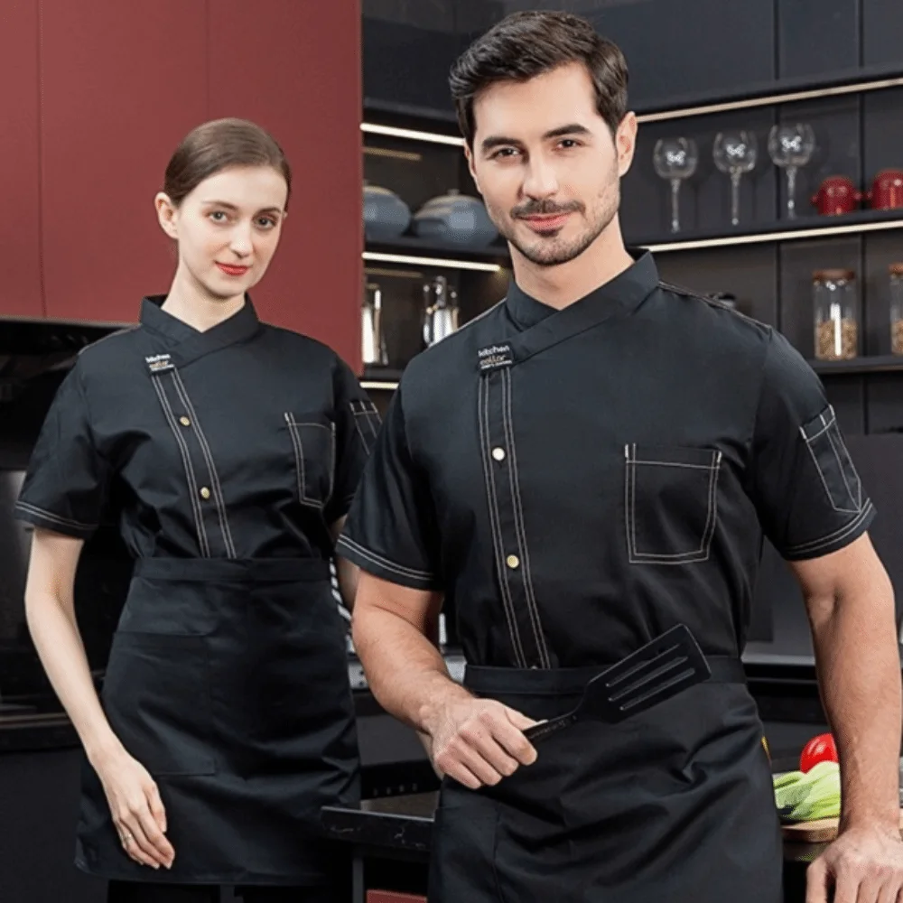Portable Breathable Mesh Chef Uniform Thickened Wear Resistant Chef Jacket Short-sleeved Black Kitchen Cook Shirts Restaurant