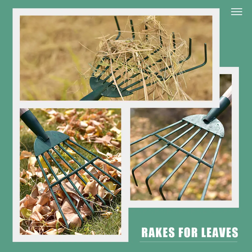 Metal Gardening Rake Plowing Grass 7-Toothed Medium Carbon Steel Tool Leaf Weeding Lawn Turf Artificial Cleaning