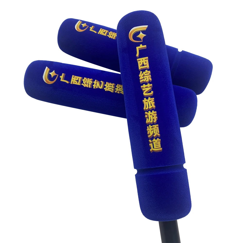 Micrófono flocado personalizado con filtro Pop, cubiertas de impresión de esponja larga, parabrisas con logotipo de espuma para estaciones de TV, entrevistas de periódicos