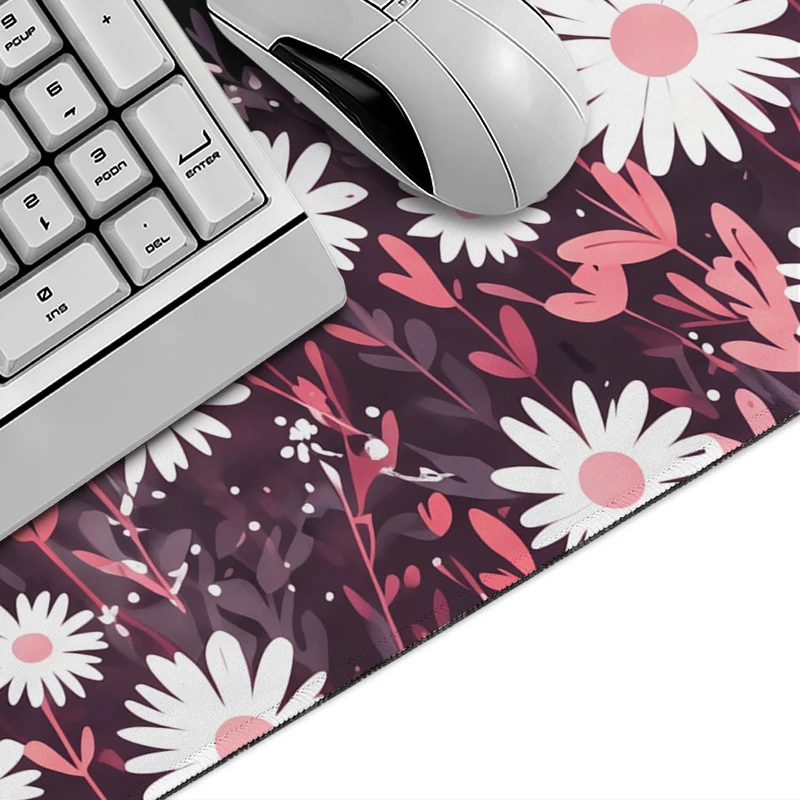 Mouse Pad Gaming Black Cat Pink Daisy Field XL HD Large Home Mousepad XXL Mouse Mat Carpet Office Non-Slip Mice Pad Mouse Mats