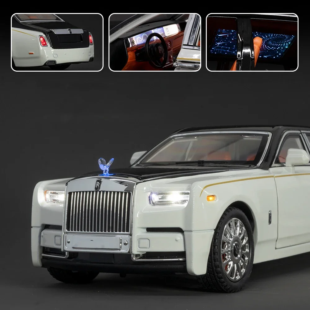 1/18 Rolls-Royce Phantom Alloy Car Model Simulation Diecast Metal Toy Luxy Vehicles Model Sound Light Collection Children Gift