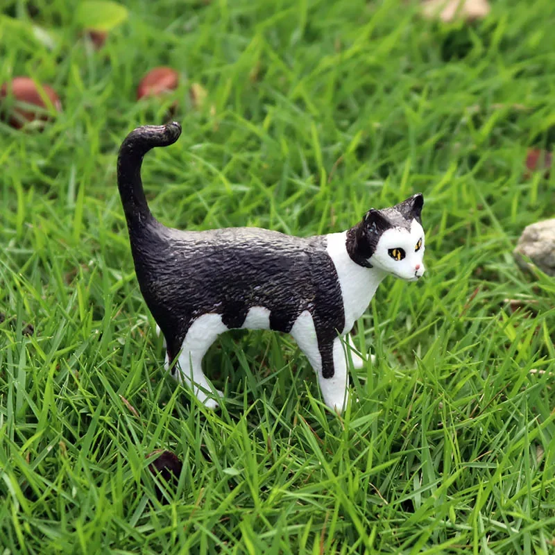 Modello animale Giocattoli in miniatura Animali domestici felini Gattini Gatti neri Gatto selvatico Ornamento Figurine da giardino fatato per regali per bambini Action Figures