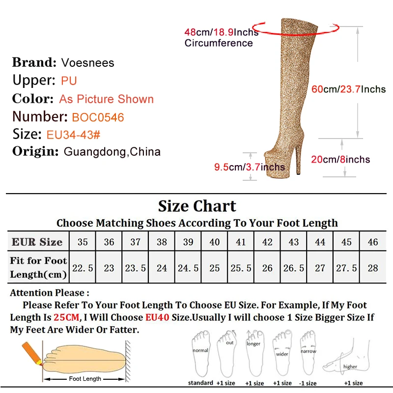 Extreme Pole Dance Boots 20CM/8InchOver the knee Boots Autumn Winter Platform High Heels Bling Glitter Women Shoes Large Size 43