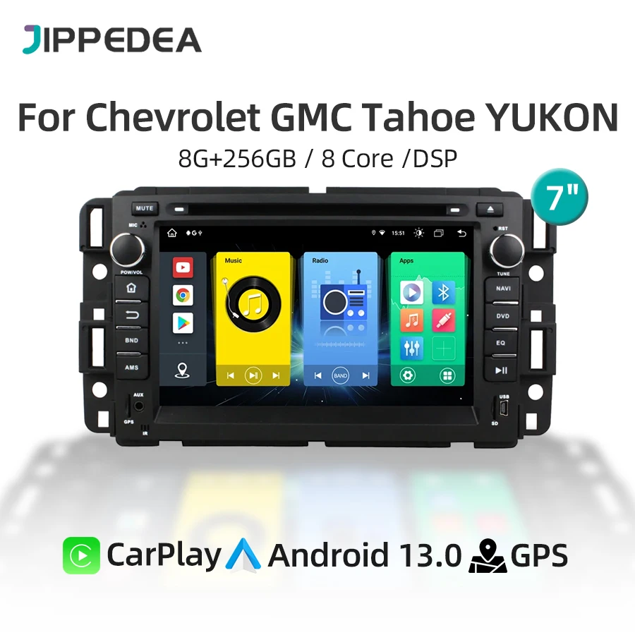 8G 256G Car Multimedia Player Android 13 CarPlay GPS Navigation 4G WiFi Bluetooth Radio For Chevrolet GMC Tahoe YUKON 2007-2012