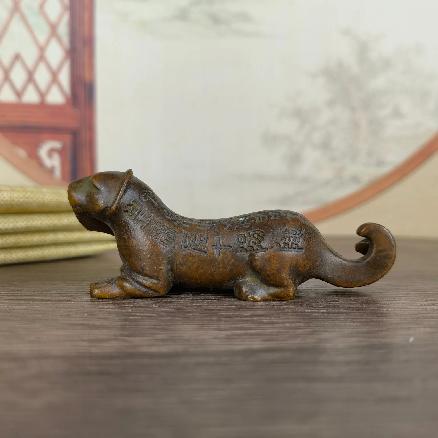 Old Collection Style Alloy Tiger Tally Handheld Sculpture Qin Dynasty Military Artifact Replica
