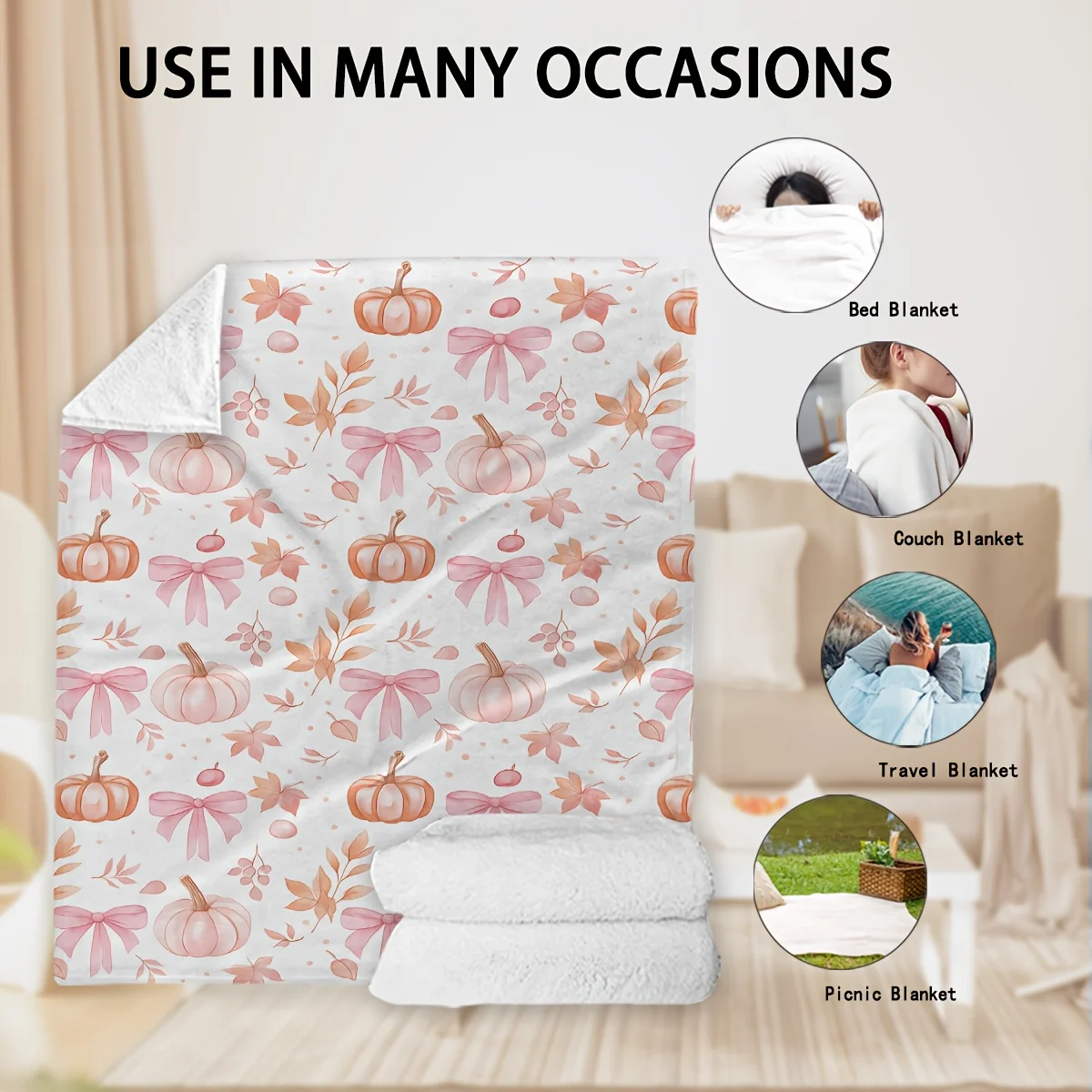 1pc of Flannel Blanket Featuring an Autumn Pumpkin Design, Perfect for Cozy Home Decoration And Bedding