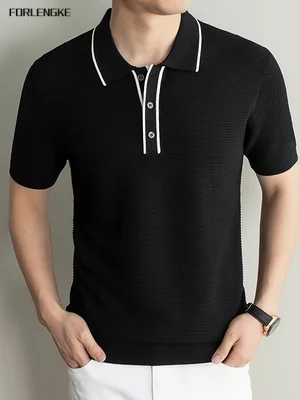 Gentle‑styled versatile knit short‑sleeve Polo shirt for summer street wandering. Featuring high‑elastic textured fabric, it is
