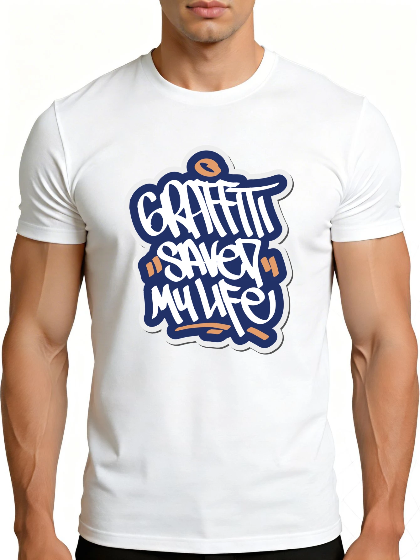 Men's Plain Graphic T-Shirt - Breathable, Soft, Lightweight - Graffiti Saved My Life - Vintage Fun Graphic Casual Short Sleeve Summer Top, Gift for Him