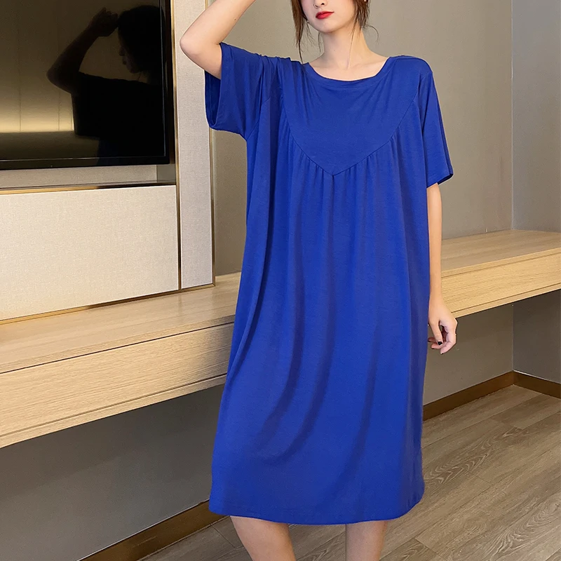 Thin Soft Modal Nightdress New Summer Women Nightgown Sleepwear Short Sleeve Long Home Dress Loungewear Loose Nightwear Bathrobe